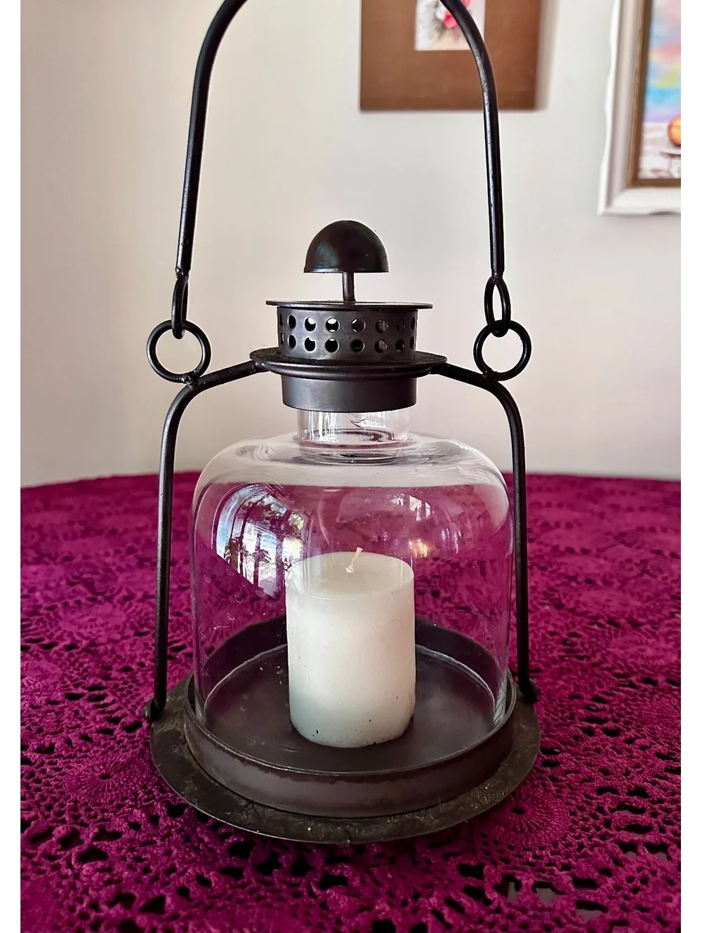 Vintage Indoor / Outdoor Black Metal Glass Dome Latern